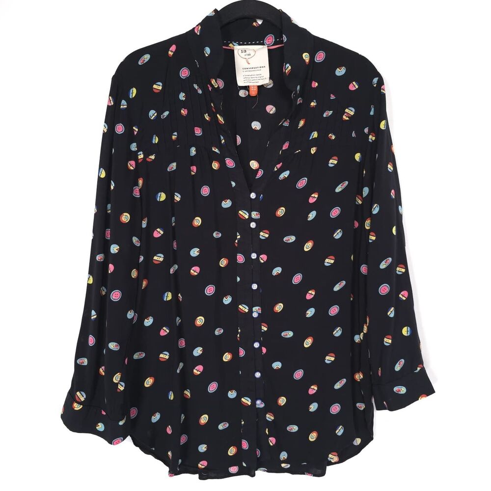 ANTHROPOLOGIE LIMITED EDITION 13 of 52 Women's Top Shirt Blouse 12 Novelty Print